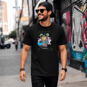 Tricou Personaj Mistic Japonez Graffiti Urban Cultura Asiatica, din bumbac 100%, tricou negru, Copii | Dama | Barbat - Img 5