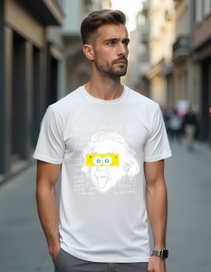 Tricou personalizat pentru barbati din bumbac 100% - Einstein SpongeMind, Einstein, SpongeBob, știință, desen animat, matematică, pop art