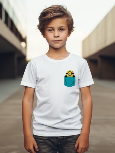 Tricou personalizat pentru copii din bumbac 100% cu imprimeu de buzunar - Minion simpatic din Despicable Me - Tricou amuzant pentru copii - Img 2