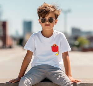 Tricou personalizat pentru copii din bumbac 100% cu imprimeu de buzunar - Charmander din Pokémon - Tricou pentru antrenorii Pokémon