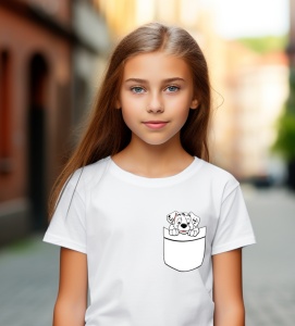 Tricou personalizat pentru copii din bumbac 100% cu imprimeu de buzunar - Dalmatian adorabil - Cadou perfect pentru iubitorii de căței