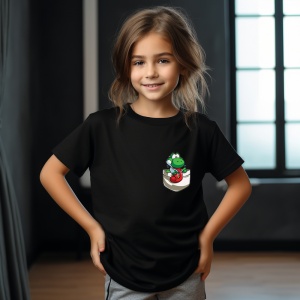 Tricou personalizat pentru copii din bumbac 100% cu imprimeu de buzunar - Yoshi, dinozaurul verde - Tricou pentru fanii Mario - Img 7