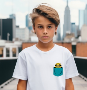 Tricou personalizat pentru copii din bumbac 100% cu imprimeu de buzunar - Minion simpatic din Despicable Me - Tricou amuzant pentru copii