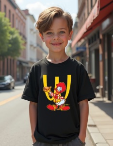 Tricou personalizat pentru copii din bumbac 100% - WcDonalds Duck, parodie, fast food, desen animat, amuzant - Img 2
