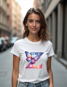 Tricou personalizat pentru dama din bumbac 100% - Butterfly - Litera Z