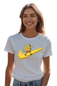 Tricou personalizat pentru damă din bumbac 100% Funny Spongebob, cu imprimeu pentru femei, stil modern, confortabil, tricou personalizat