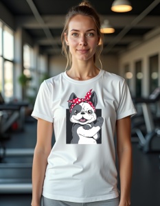 Tricou personalizat pentru dama din bumbac 100% - "Gym Dog" - Ideal pentru pasionatele de fitness si iubitoare de animale