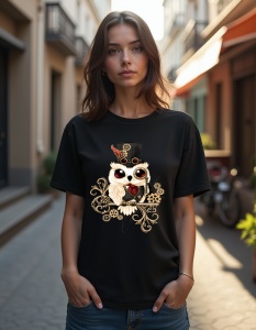Tricou personalizat pentru dama din bumbac 100% - SteamPunk Owl