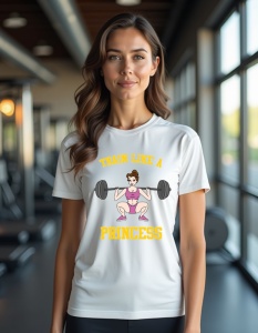 Tricou personalizat pentru dama din bumbac 100% - "Train Like a Princess - Belle" - Motivație pentru antrenamente puternice