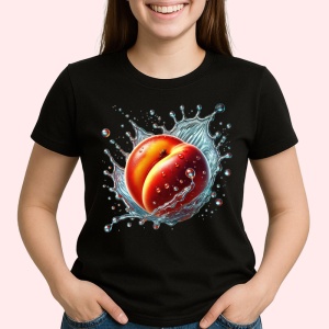 Tricou Piersica in stropi de apa, Fructe, Copii | Dama, culoare negru - Img 2