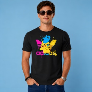 Tricou Pikachu Pokemon Vopsea Improscata Logo Roz Urban Street Art, din bumbac 100%, tricou negru, Copii | Dama | Barbat