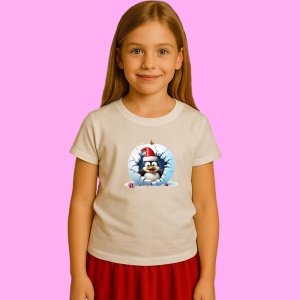 Tricou Pinguin Cu Fundal Alb Si Cadou Craciun, din bumbac 100% Copii | Dama | Barbat - Img 3