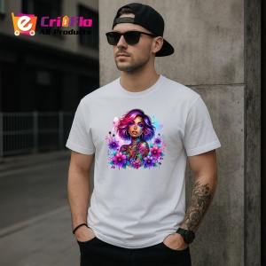 Tricou pink hair tattoo girl floral power, fata cu par roz si putere florala, Copii | Dama | Barbat - Img 4