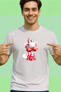 Tricou Pisica alba cu cadou si ochelari de Craciun Copii | Dama | Barbat - Img 2