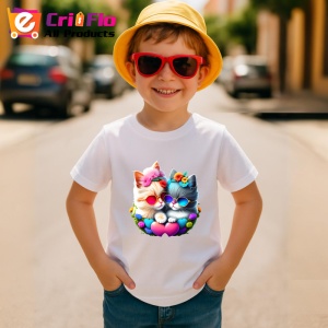 Tricou Pisica alba cu ochelari si flori mov pe luna Copii | Dama | Barbat - Img 10