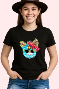 Tricou Pisica albastra cu fundita si globuri roz Copii | Dama | Barbat, culoare negru - Img 3
