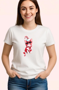 Tricou Pisica baston alb rosu si fundita uriasa Copii | Dama | Barbat - Img 2