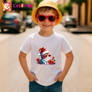 Tricou Pisica Craciun cu caciula rosie si fundal negru Copii | Dama | Barbat - Img 10