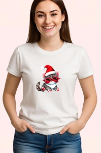 Tricou Pisica Craciun cu caciula si ochelari rosii Copii | Dama | Barbat - Img 2