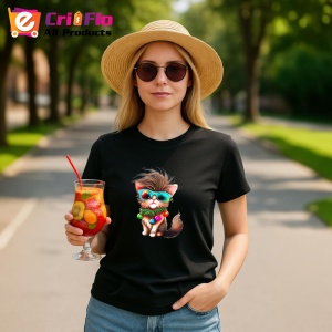 Tricou Pisica Craciun cu ochelari si decoratiuni colorate Copii | Dama | Barbat, culoare negru - Img 8