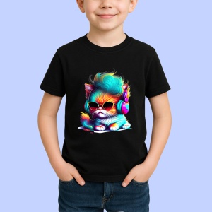 Tricou Pisica cu barba si ochelari rotunzi stil retro Copii | Dama | Barbat, culoare negru - Img 4