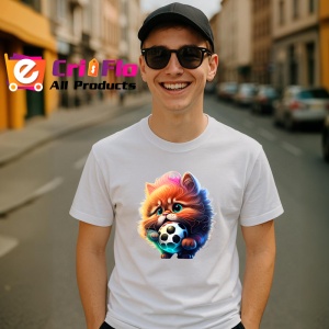 Tricou Pisica cu blana lunga tinand minge alb negru Copii | Dama | Barbat - Img 6