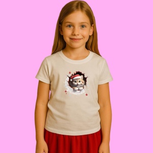 Tricou Pisica Cu Decor Rosu Craciun, din bumbac 100% Copii | Dama | Barbat