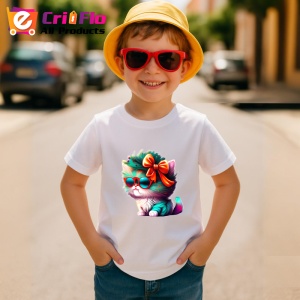Tricou Pisica cu fundita rosie si blana curcubeu Copii | Dama | Barbat - Img 11