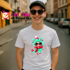Tricou Pisica cu fundita verde si baston de zahar rosu Copii | Dama | Barbat - Img 6