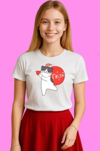 Tricou Pisica Cu Ghirlanda, din bumbac 100%, tricou alb, Copii | Dama | Barbat - Img 4