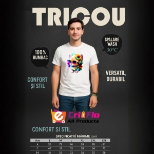 Tricou Pisica cu ochelari si casti turcoaz fundal alb Copii | Dama | Barbat - Img 7