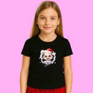 Tricou Pisica Cu Ochii Verzi Craciun, din bumbac 100% Copii | Dama | Barbat