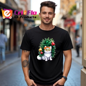 Tricou Pisica decorata cu globuri si ochelari de soare Copii | Dama | Barbat, culoare negru - Img 6