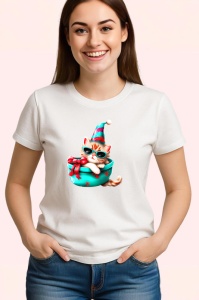 Tricou Pisica festiva in caciula si bol de Craciun Copii | Dama | Barbat - Img 3