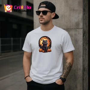 Tricou Pisica Gri Halloween Dovleci Luna Plina, din bumbac 100% , tricou alb pentru Copii | Dama | Barbat - Img 9