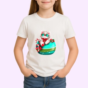 Tricou Pisica in cana decorata cu baston si fundita Craciun Copii | Dama | Barbat - Img 3