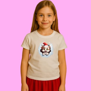 Tricou Pisica In Gaura De Perete Craciun, din bumbac 100% Copii | Dama | Barbat - Img 2
