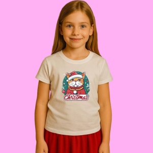 Tricou Pisica In Pulover Colorat Cu Text Christmas, din bumbac 100%, tricou alb, Copii | Dama | Barbat - Img 2