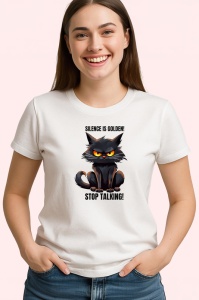 Tricou pisica neagra stop talking poster haios cu mesaj ironic, Copii | Dama | Barbat - Img 4
