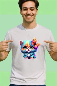 Tricou Pisica pastel cu ochi mari si fluture pe cap Copii | Dama | Barbat - Img 2