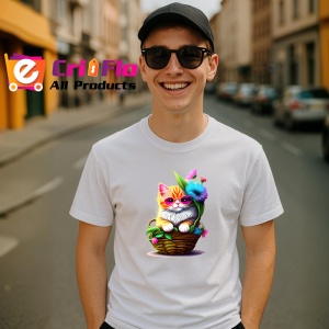 Tricou Pisica relaxata cu ochelari rosii in cos floral Copii | Dama | Barbat - Img 5