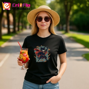 Tricou Pisica supererou cu pelerina rosie si stea aurie Copii | Dama | Barbat, culoare negru - Img 7