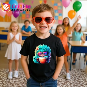 Tricou Pisica turcoaz cu ochelari si cana rosie fundal alb Copii | Dama | Barbat, culoare negru