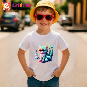 Tricou Pisica turcoaz pe luna aurie cu ochelari fundal alb Copii | Dama | Barbat - Img 10