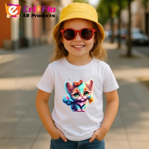 Tricou Pisicuta albastra cu fundita si fluture portocaliu Copii | Dama | Barbat - Img 11