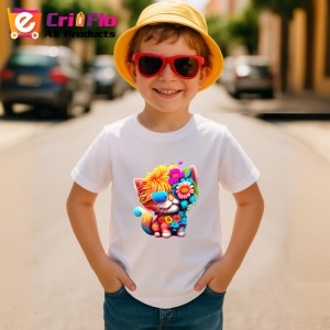 Tricou Pisicuta colorata cu flori si chitara turcoaz Copii | Dama | Barbat - Img 10