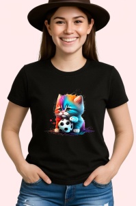 Tricou Pisicuta colorata cu minge si privire inocenta Copii | Dama | Barbat, culoare negru - Img 3