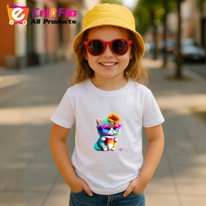 Tricou Pisicuta cu floare in par si cana curcubeu Copii | Dama | Barbat - Img 11