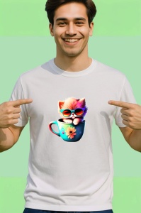 Tricou Pisicuta in cana albastra cu ochelari fundal albastru Copii | Dama | Barbat - Img 2
