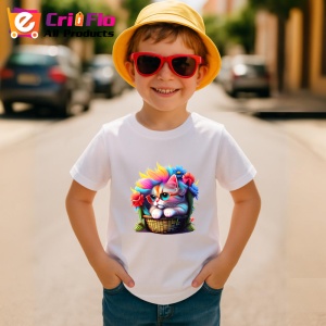 Tricou Pisicuta in cos cu flori si par in culori vibrante Copii | Dama | Barbat - Img 10